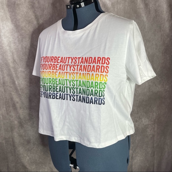 Fashion To Figure “EFFY Your Beauty Standards” White Cropped Tee Size 1X - Picture 6 of 14